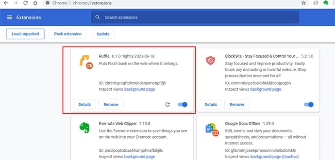 ruffle extension enabled chrome